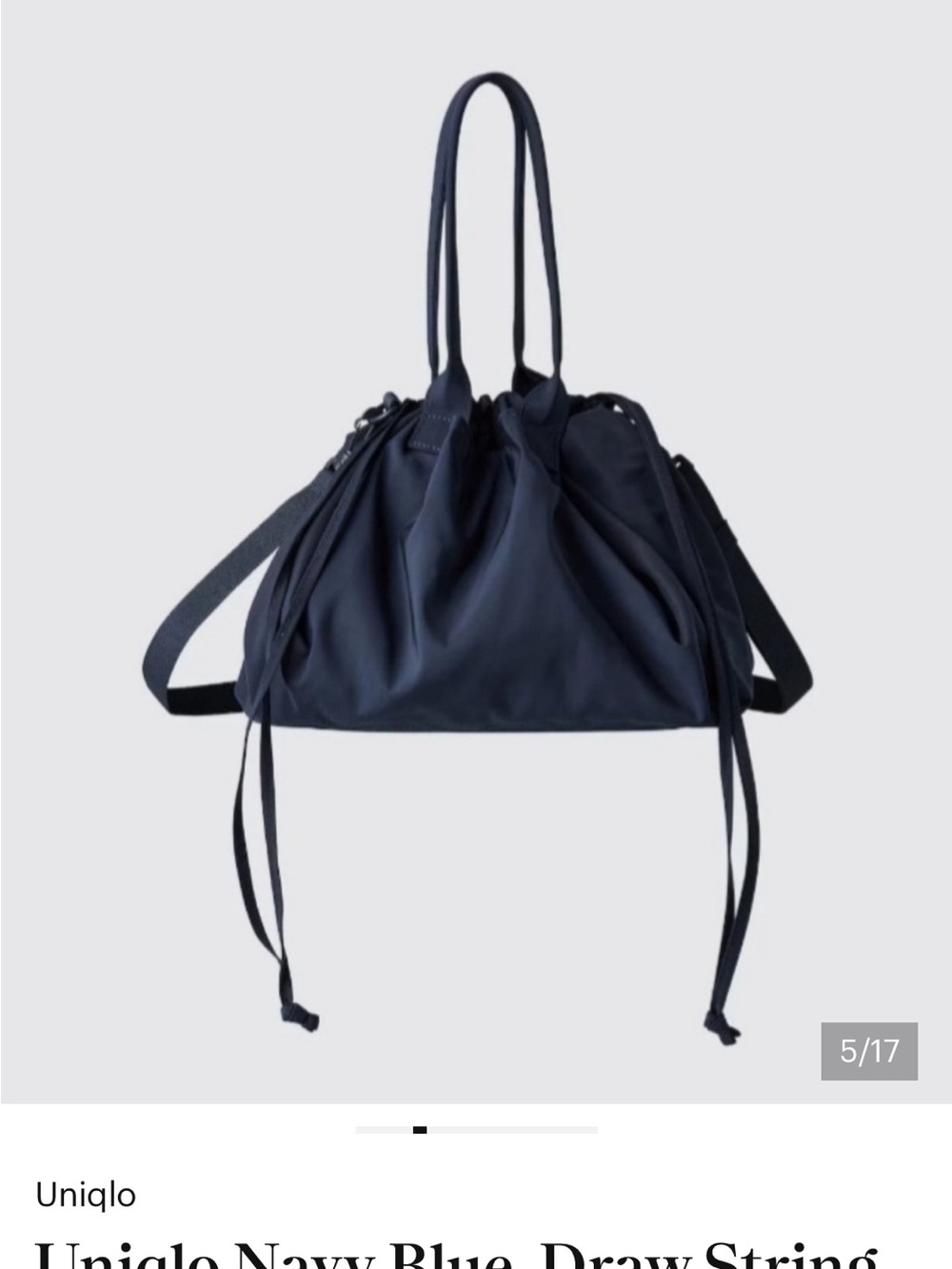 Uniqlo Navy Drawstring Tote with Adjustable Strap